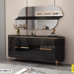 Console noir brillant avec miroir géométrique doré